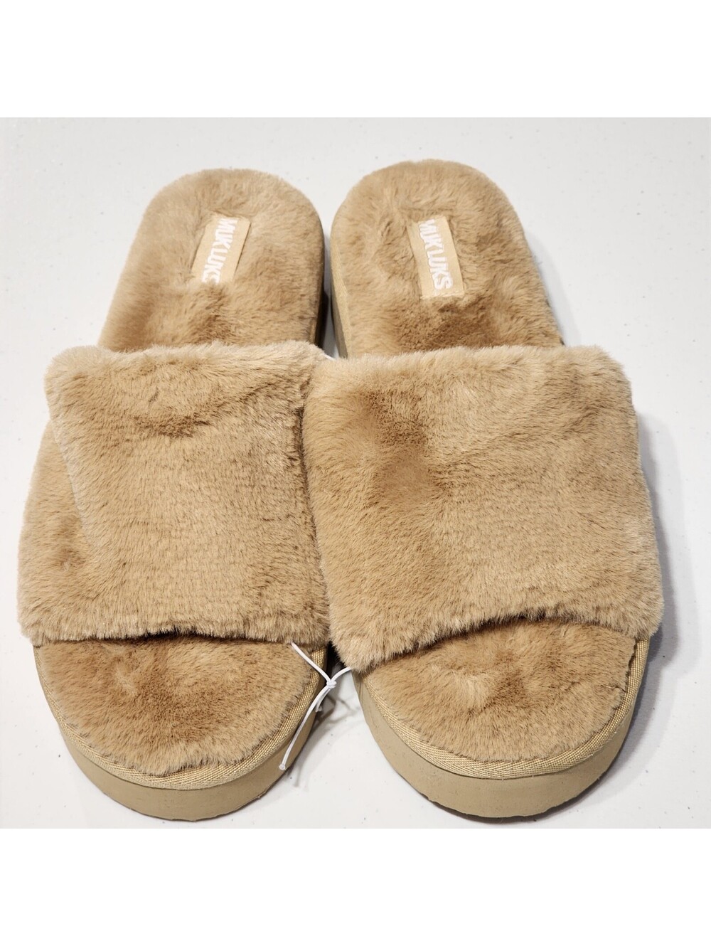 Muk Luks Women's Beige Faux Fur Slide Slippers US 9-10 EU 39-40 UK 7-8